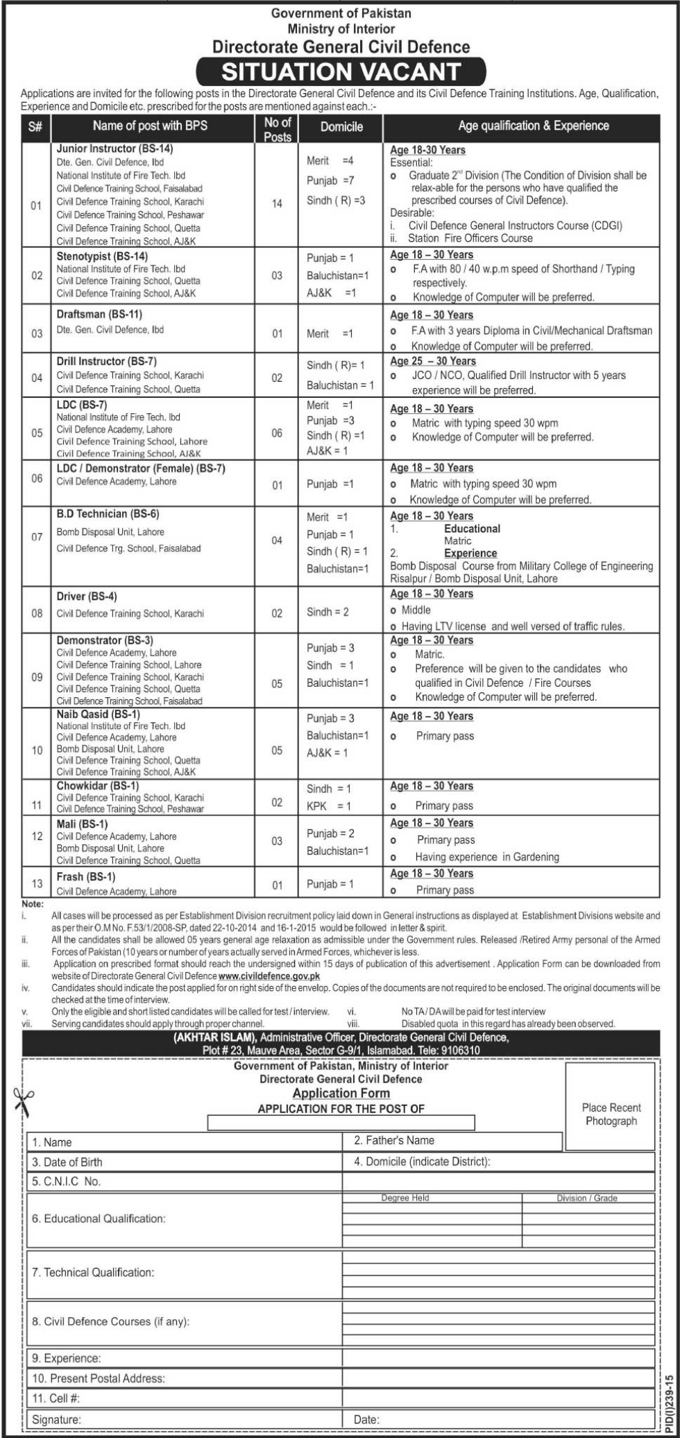 Ministry Of Interior Pakistan Jobs 2024 Advertisement Application Form