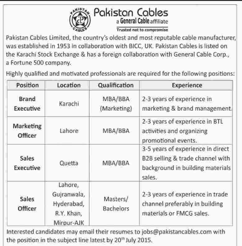 Pakistan Cables Jobs 2024 Advertisement How to Apply