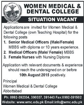 Women Medical And Dental College Abbottabad Jobs 2024 Advertisement