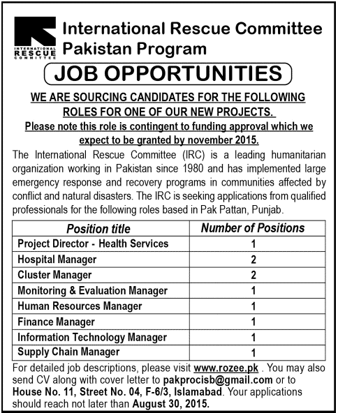 International Rescue Committee Islamabad Pakistan Jobs 2024 Advertisement