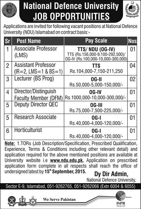 National Defence University 2024 Jobs Advertisement Associate Professor, Lecturer