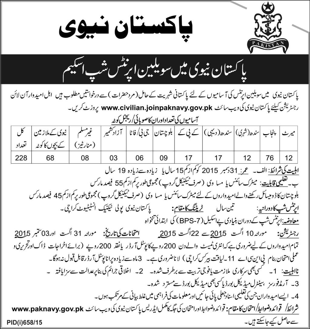 Pak Navy Civilian Apprenticeships Jobs 2024 Latest Advertisement Form