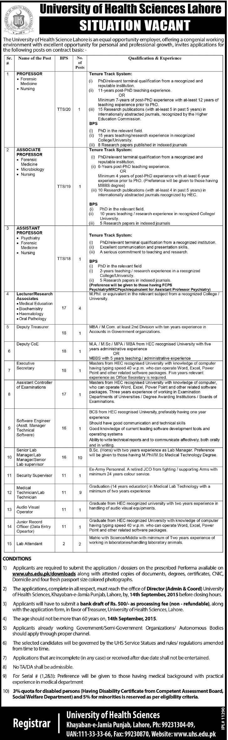 University of Health Sciences Lahore Jobs 2024 Advertisement