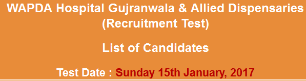 WAPDA Hospital Gujranwala Paramedics NTS Test Result 2024 15th January