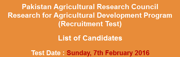 Pakistan Agricultural Research Council PARC NTS Test Result 2024