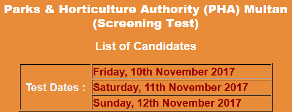 Parks And Horticulture Authority PHA Multan Jobs NTS Test Result 2024 10th, 11th, 12th November