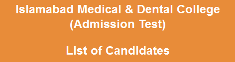 Islamabad Medical And Dental College ETC Admission Test Result 2024