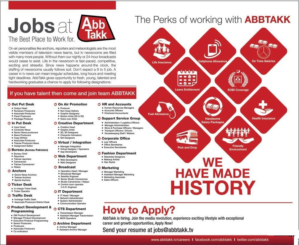 Abb Takk TV News Channel Pakistan Jobs 2024 Online Apply Form