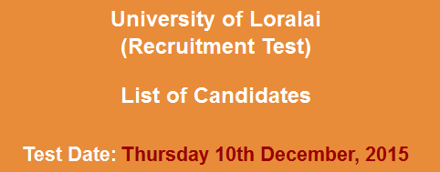 University of Loralai Jobs NTS Test Result 2024