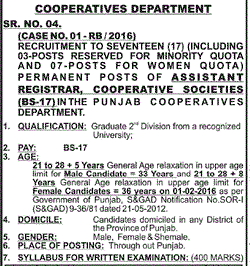 Assistant registrar cooperative societies PPSC Jobs 2024 Syllabus, Apply Online Date