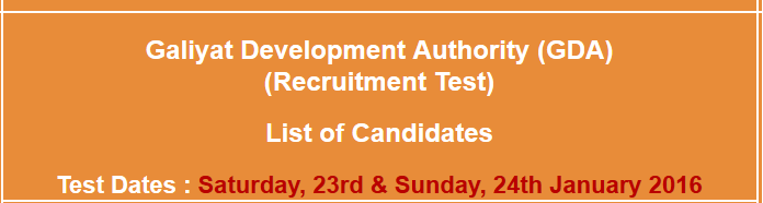 Galiyat Development Authority GDA Jobs NTS Test Result 2024 23rd, 24th January