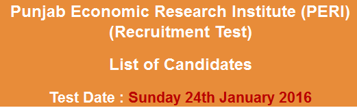 Punjab Economic Research Institute PERI Jobs NTS Test Result 2024