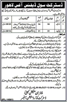 District Civil Defence office Lahore GOVT Jobs 2024 December Driver, Chowkidar Application Form