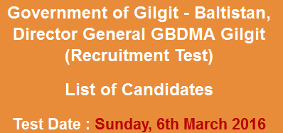 Director General GBDMA Gilgit Jobs NTS Test Result 2024