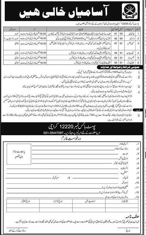 Pakistan Army Karachi Jobs 2024 UDC, Driver, Cook Application Form Advertisement