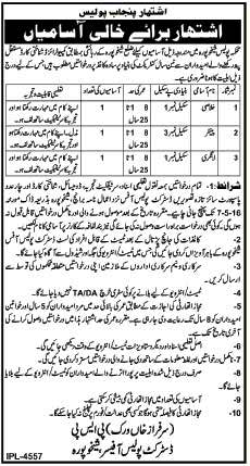 Punjab Police Department Sheikhupura Jobs 2024 Advertisement Application form