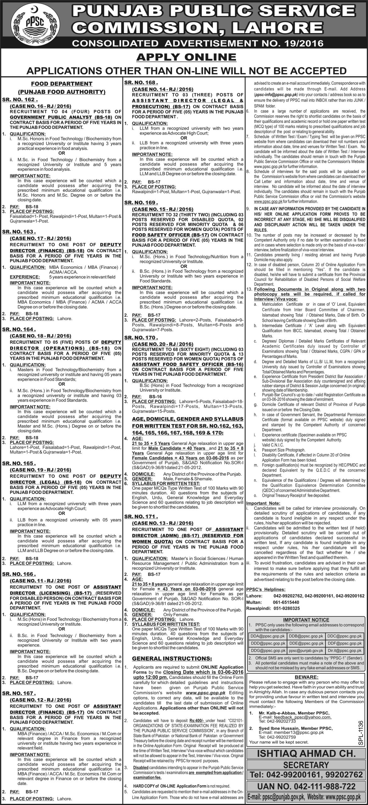 PPSC Food Safety Officer, Assistant May Jobs 2024 Online Apply Form Registration