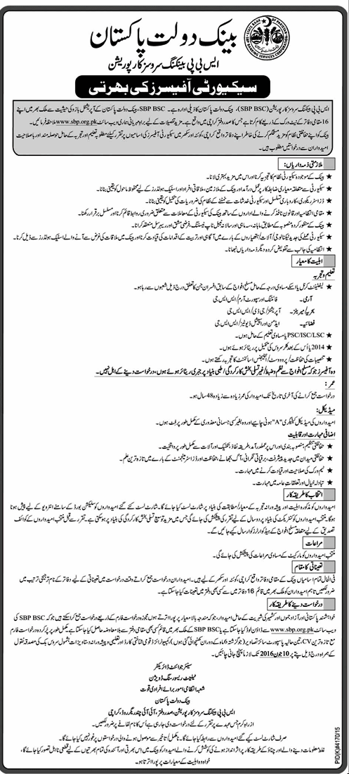 State Bank of Pakistan SBP Security Officers Jobs 2024