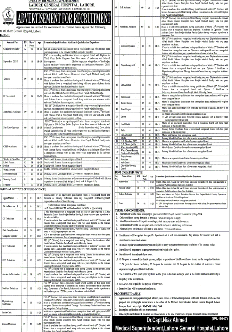 General Hospital Lahore Jobs May 2024 last Date, Advertisement, Application Form