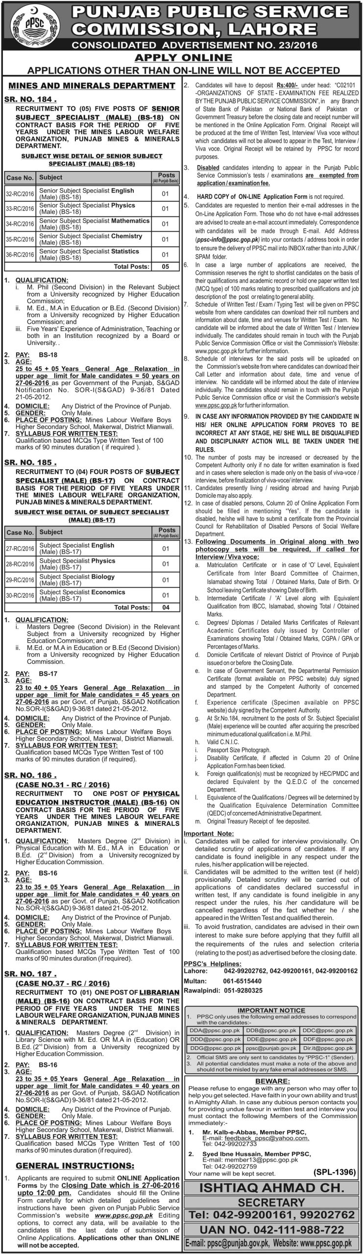 PPSC Physical Education Instructor Jobs 2024 Online Apply www.ppsc.gov.pk