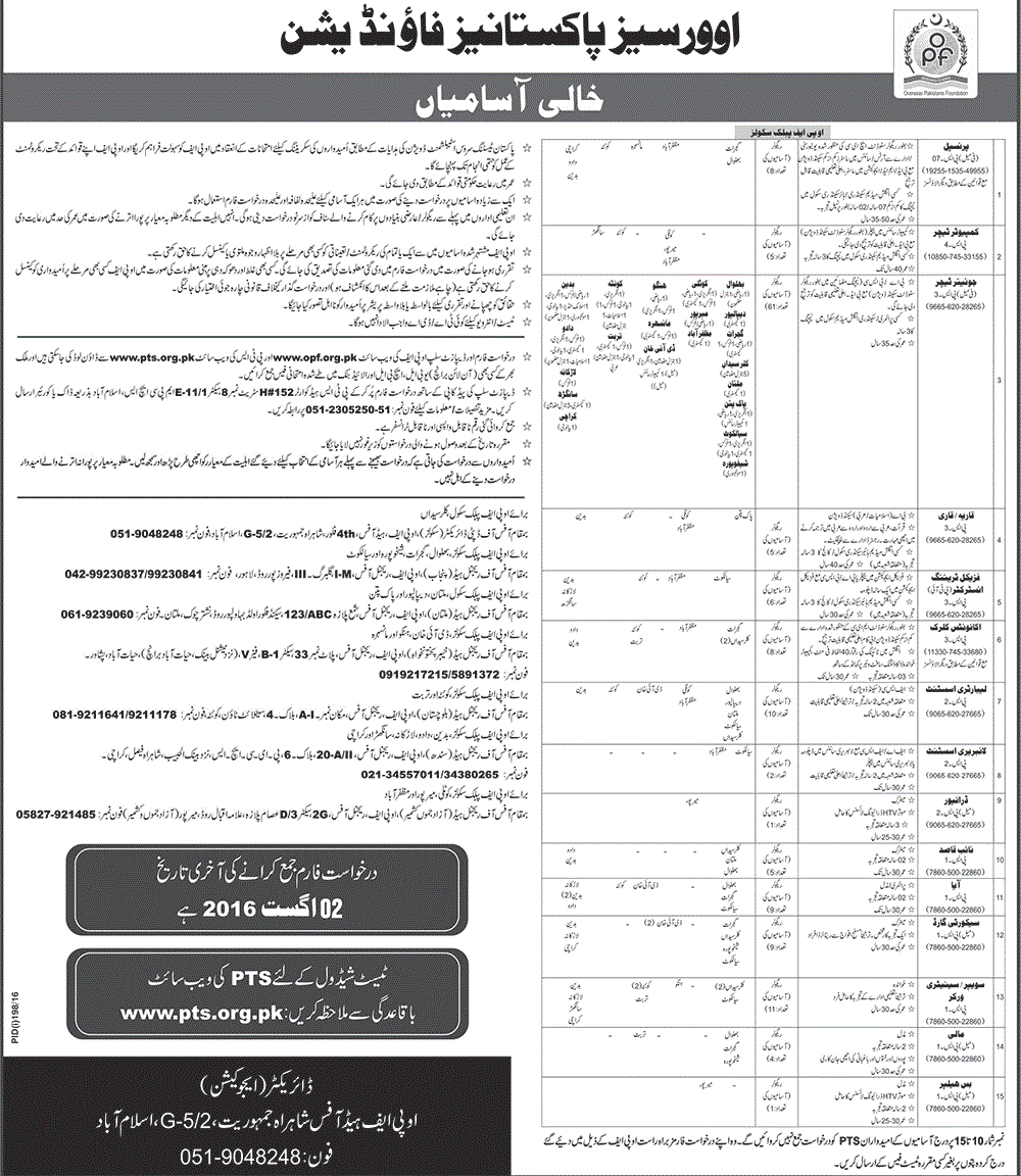 OPF Jobs 2024 Overseas Pakistan Foundation PTS Application Form Test Date