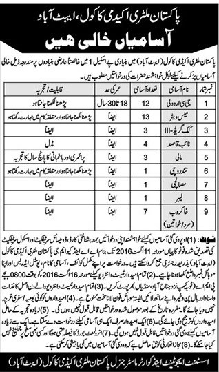 Pakistan Military Academy Kakul Jobs 2024 PMA July Advertisement