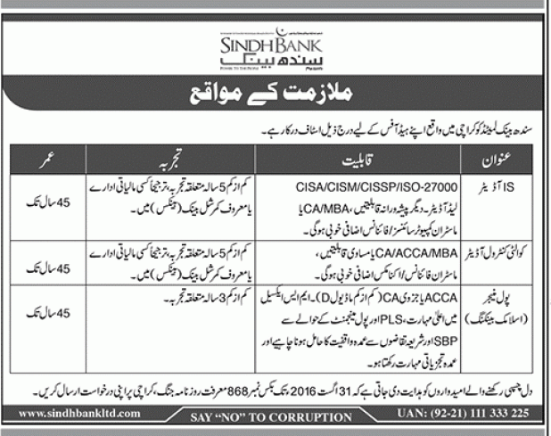 Sindh Bank Limited Jobs 2024 Karachi Application Form www.sindhbankltd.com