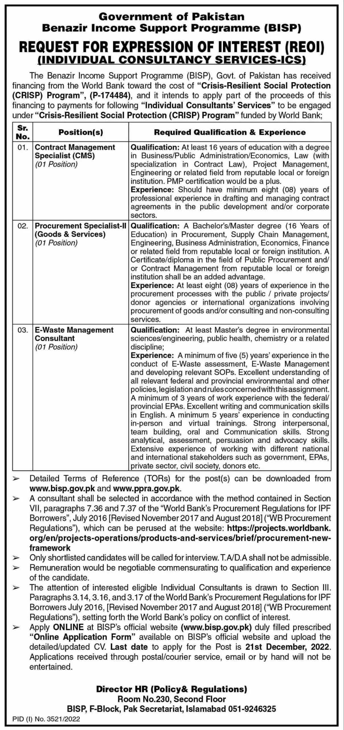 Benazir Income Support Programme BISP Jobs 2024 Application Form