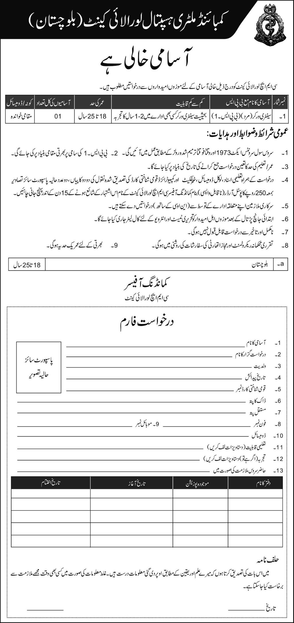 Combined Pak Military Hospital CMH Jobs 2024 Application Form Download