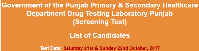 Drugs Testing Laboratory Punjab NTS Test Result 2024 21st, 22nd October