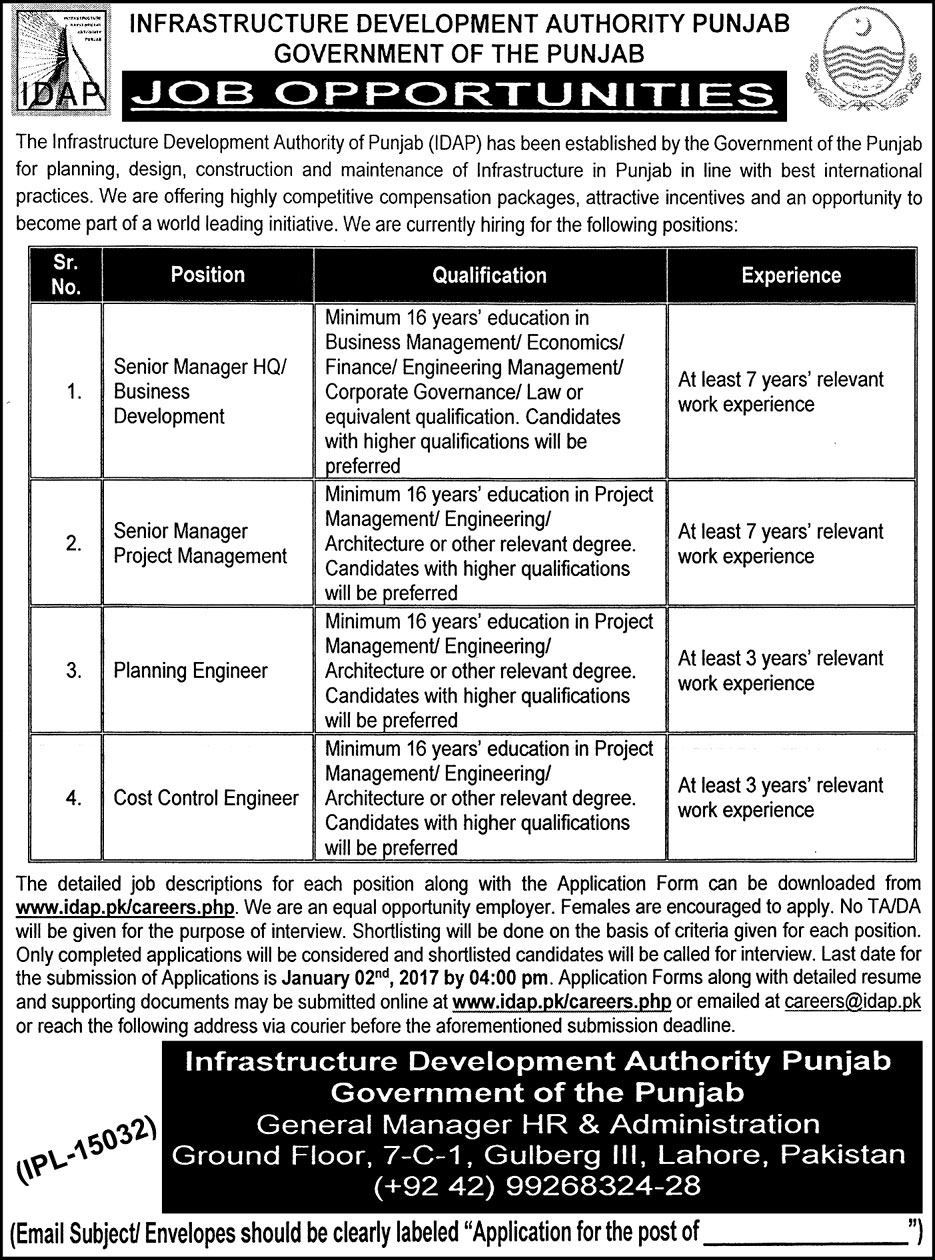 Infrastructure Development Authority Punjab Jobs 2024 January Application Form