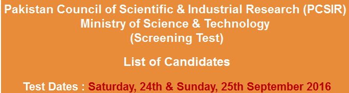 PCSIR Jobs NTS Test Result 2024 24th, 25th September