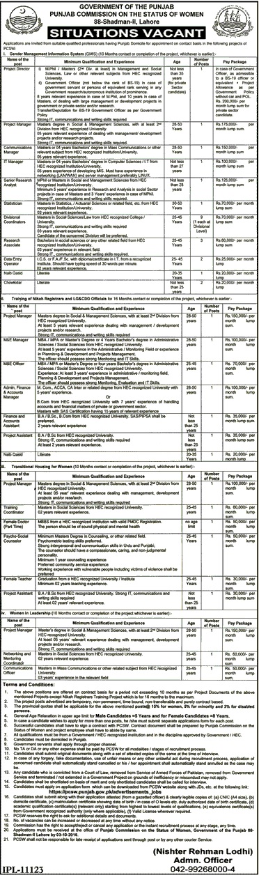 Punjab Commission On The Status Of Women Jobs 2024 September Sunday Advertisement