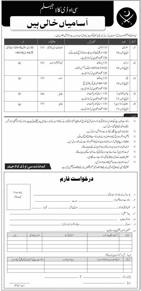 Pakistan Army ISPR Jhelum Jobs 2024 October Latest Advertisement