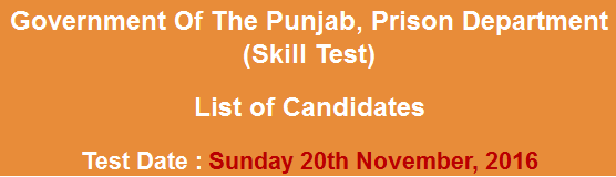 Punjab Prison Department Jobs NTS Test Result 2024 20th November