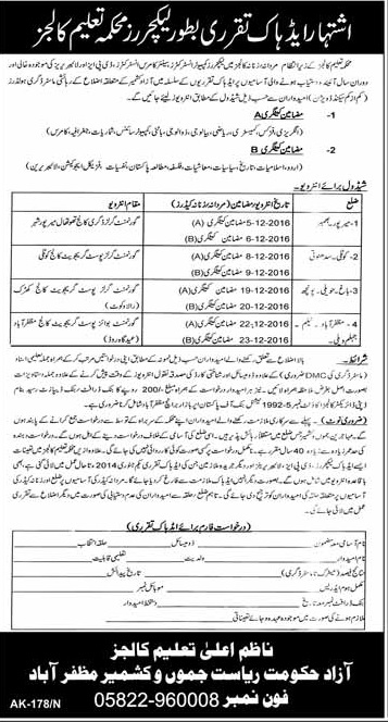 GOVT Education Department Lecturer, Instructor Jobs 2024 Male/Female Application form