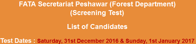 FATA Secretariat Peshawar Forest Department Jobs NTS Test Result 2024-2017