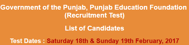 Punjab Education Foundation PEF Jobs NTS Test Result 2024 18th, 19th February