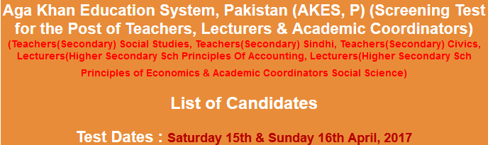 Aga Khan Education System Teacher, Lecturer Jobs NTS Test Result 2024 15th, 16th April