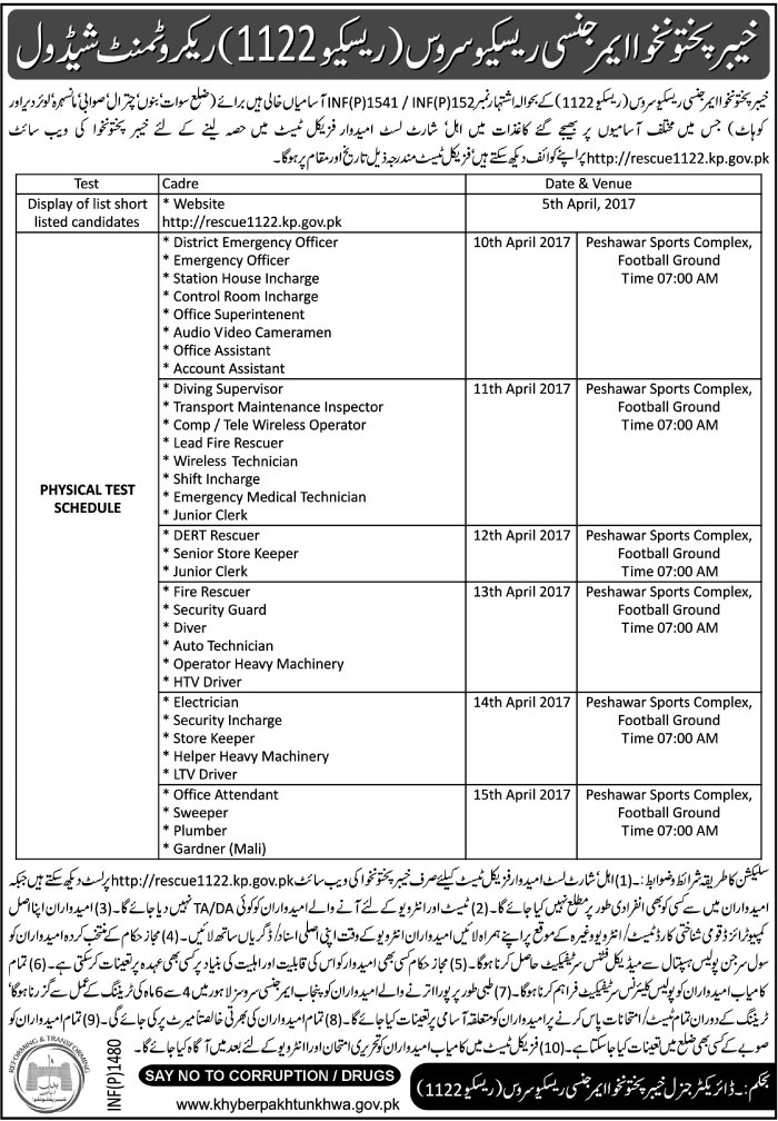 KPK Rescue 1122 Jobs 2024 Application Form Physical Test Last Date