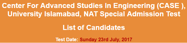 CASE University Islamabad Admission NAT NTS Test Result 2024