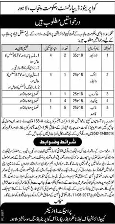 Punjab Cooperative Department Lahore Jobs 2024 July Advertisement Form