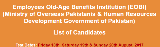 Employees Old-Age Benefits Institution EOBI NTS Test Result 2024 18th, 19th, 20th August