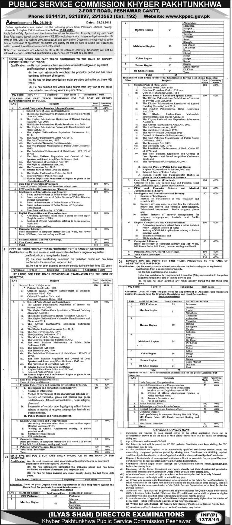 KPK Police Sub Inspector Jobs 2024 KPPSC Fast Track Promotion