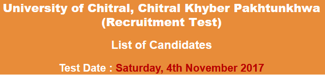 University of Chitral Jobs NTS Test Result 2024 4th November