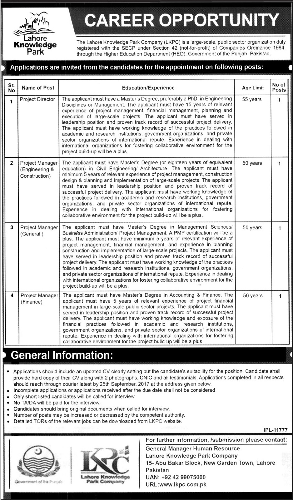 Lahore Knowledge Park Company Jobs 2024 KPK September Advertisement