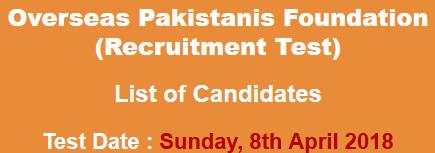 Overseas Pakistanis Foundation OPF NTS Test Result 2024 8th April