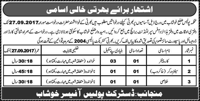 Punjab Police Department Jobs 2024 in Khushab Application Form