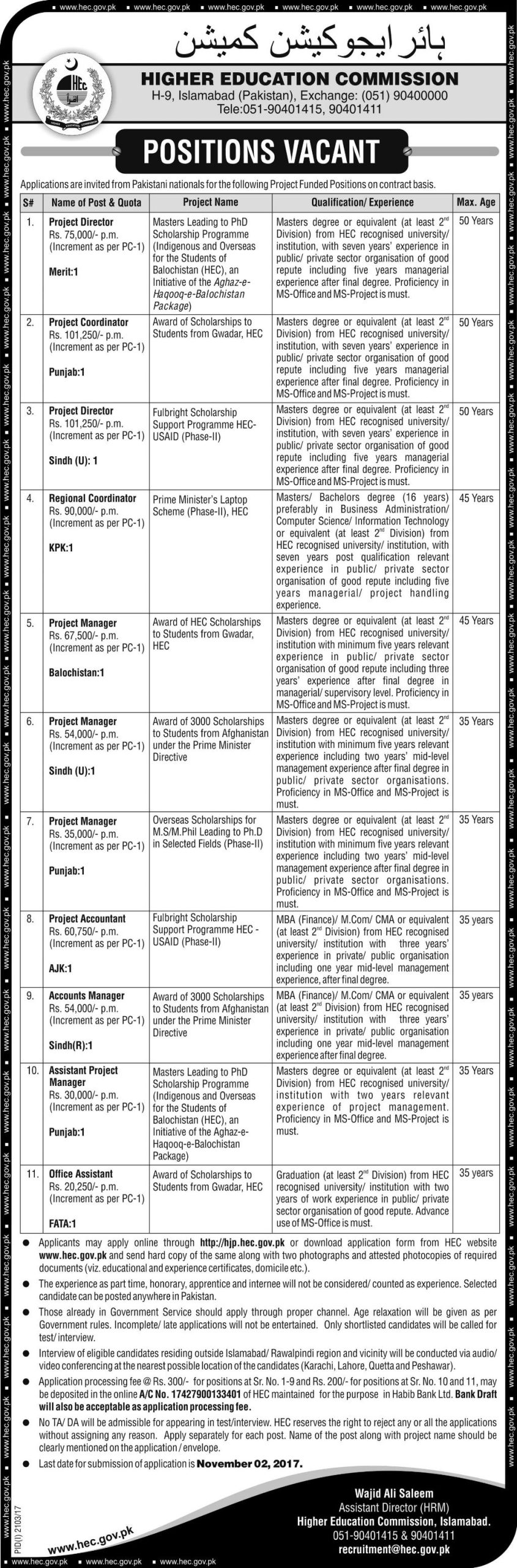 HEC Islamabad Jobs 2024 Online Apply October Advertisement www.hjp.hec.gov.pk