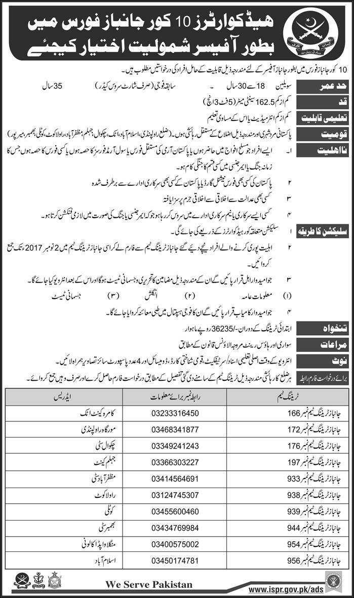 Janbaz Force Officer Jobs 2024 Pak Army 10 Core Application Form Written test Interview Date